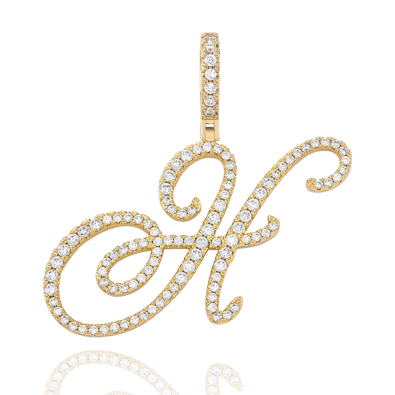 Cursive Ice | Style A-Z Cursive Letter VVS Diamond CZ Initial Name Pendant Necklace