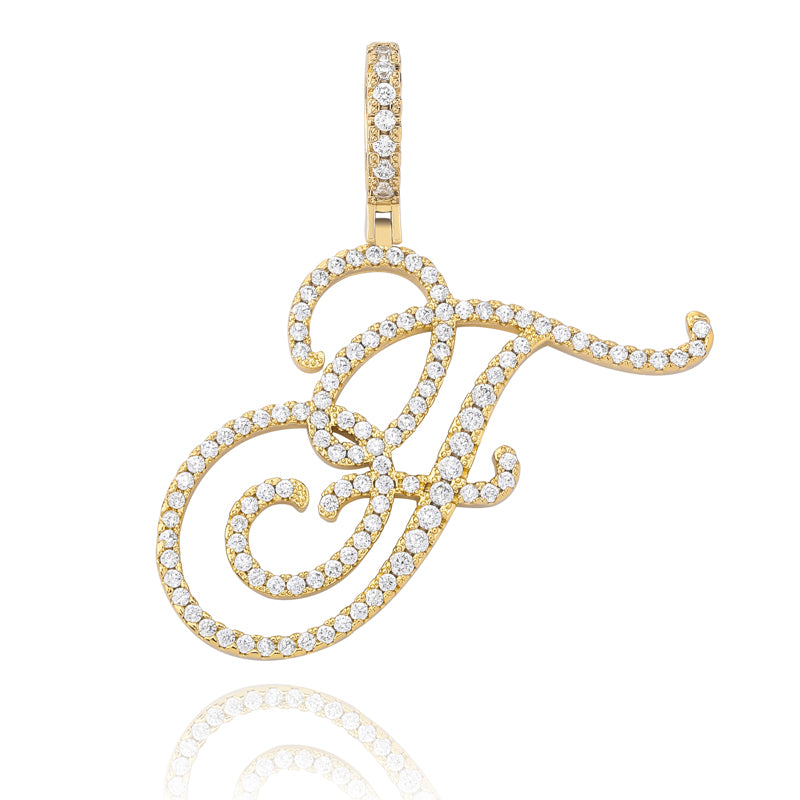 Cursive Ice | Style A-Z Cursive Letter VVS Diamond CZ Initial Name Pendant Necklace