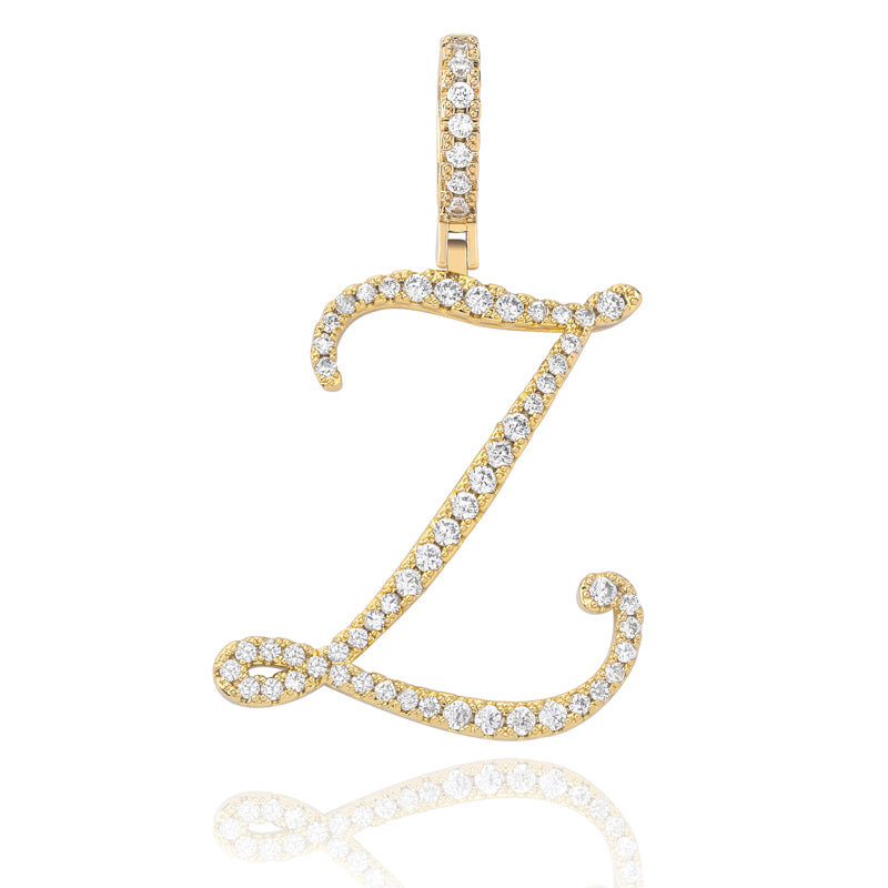 Cursive Ice | Style A-Z Cursive Letter VVS Diamond CZ Initial Name Pendant Necklace