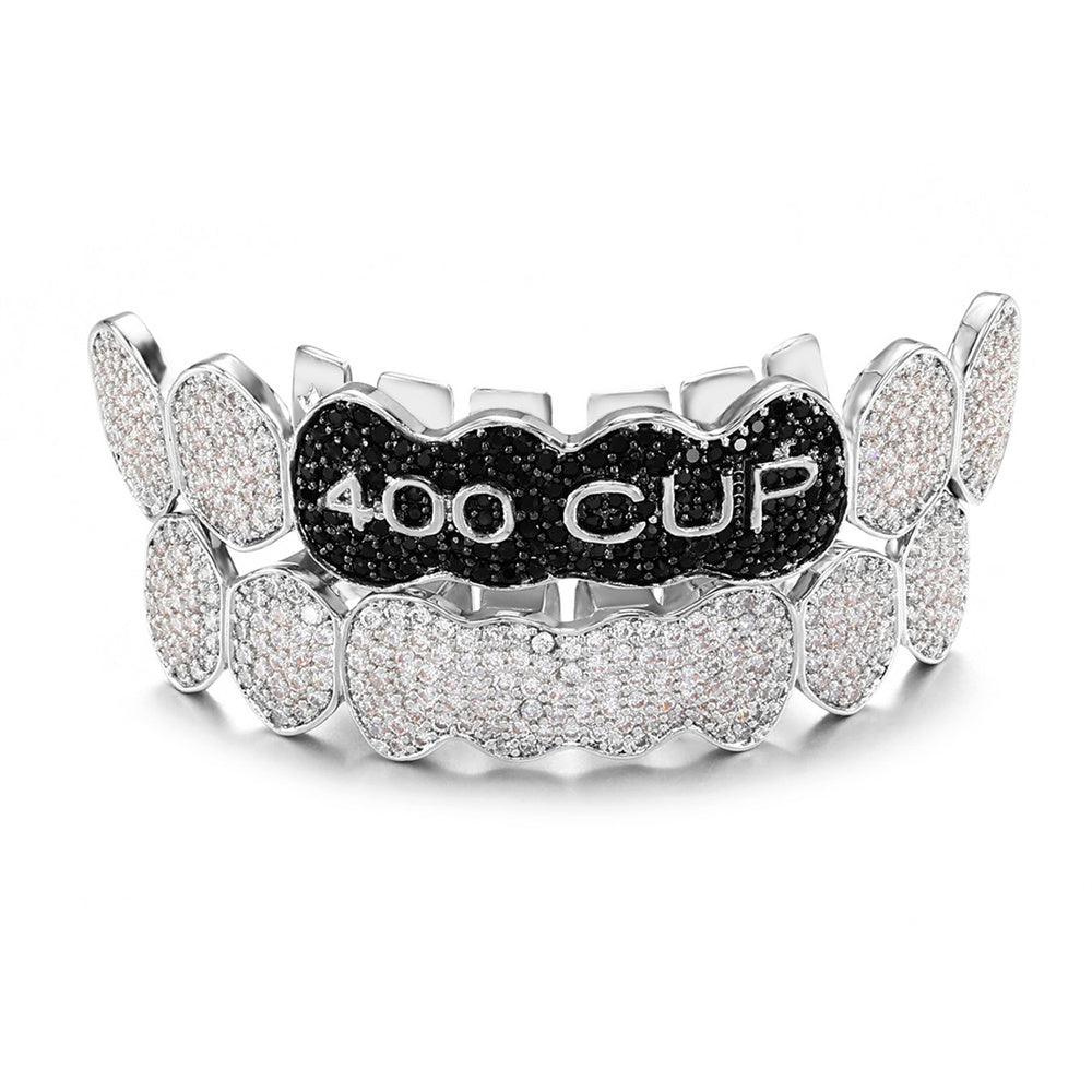 Flooded Ice VVS Diamond CZ Hip Hop Two Tone Stone Iced Blinged Out Mouth Teeth Grillz