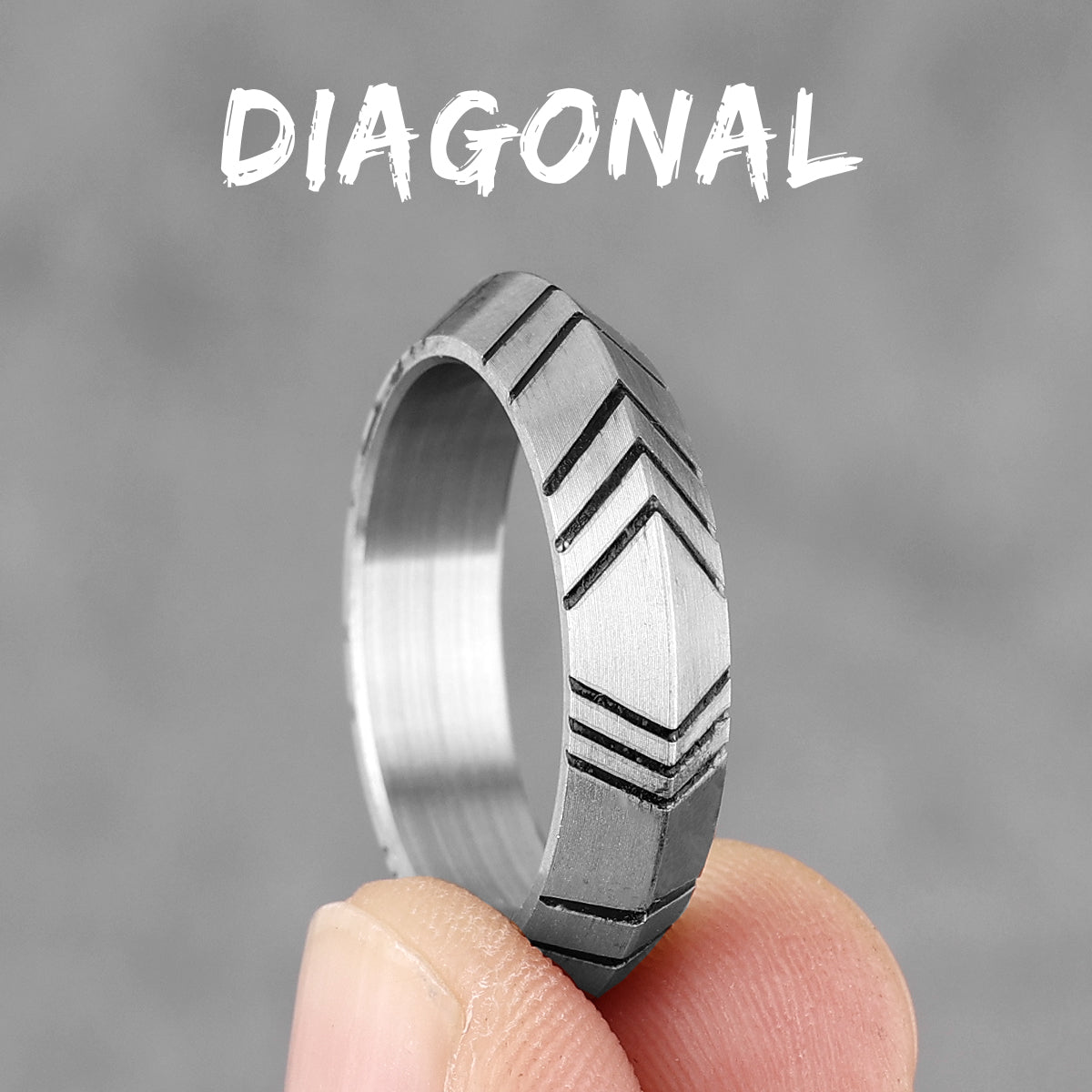 Rhombus Diagonal | 316L No Fade Star Craft Striped Stainless Steel Men's Unique Mysterious Rings