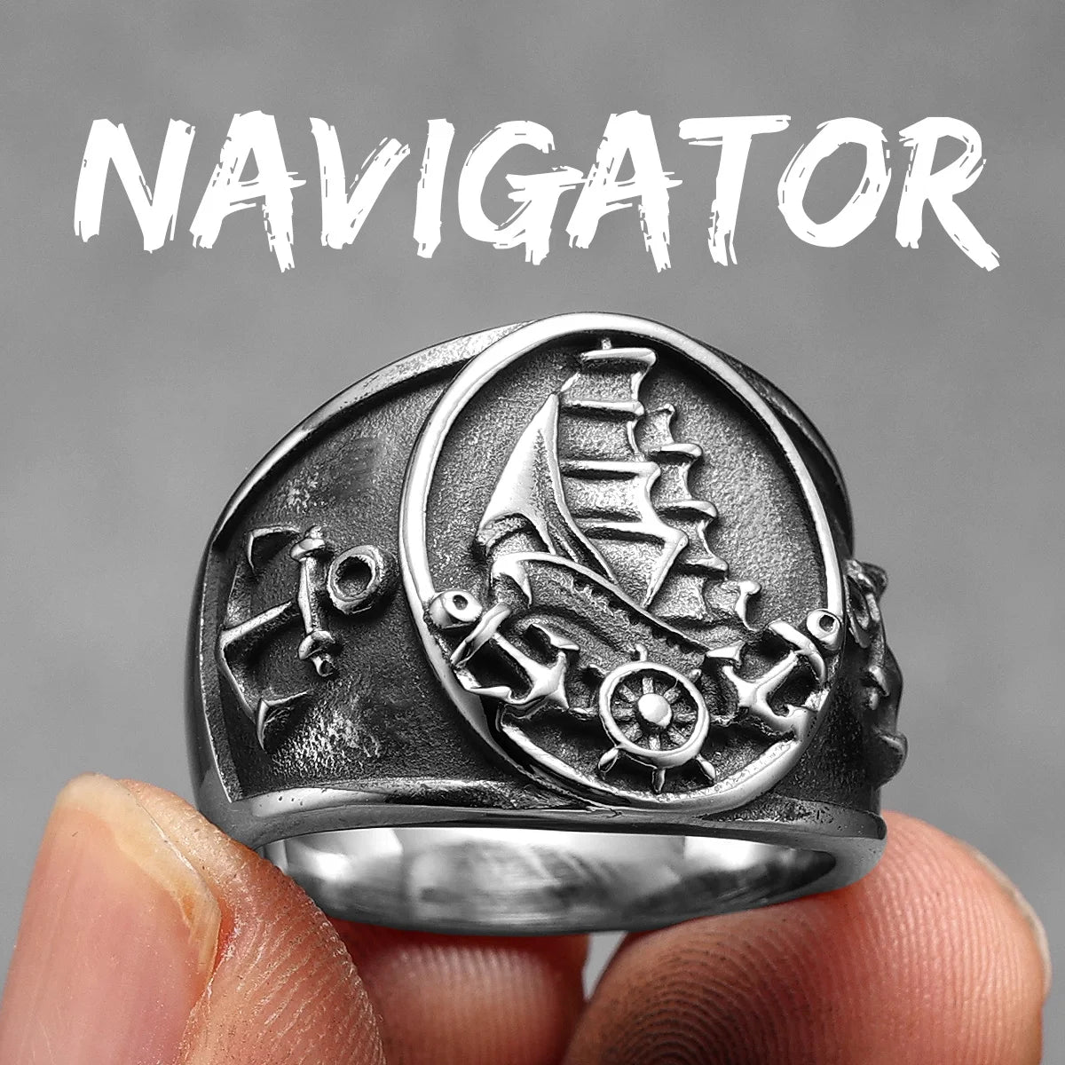 Nautical Navigator | 316L No Fade Stainless Steel Anchor Lighthouse Ocean Sailor Ship Men Rings