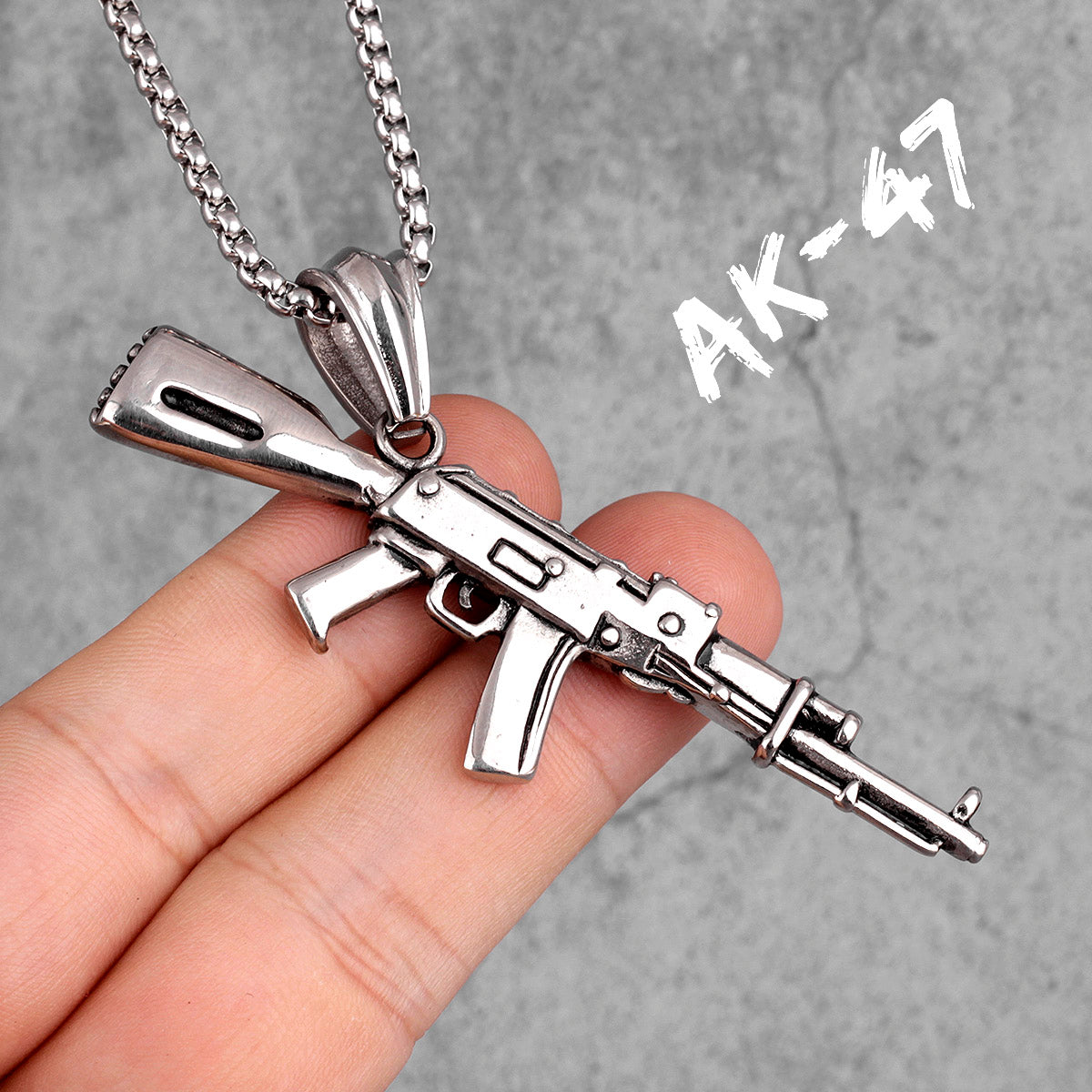 AK47 | No Fade 316L Stainless Steel Hip Hop 14k Gold Men's Gun Pendant Chain