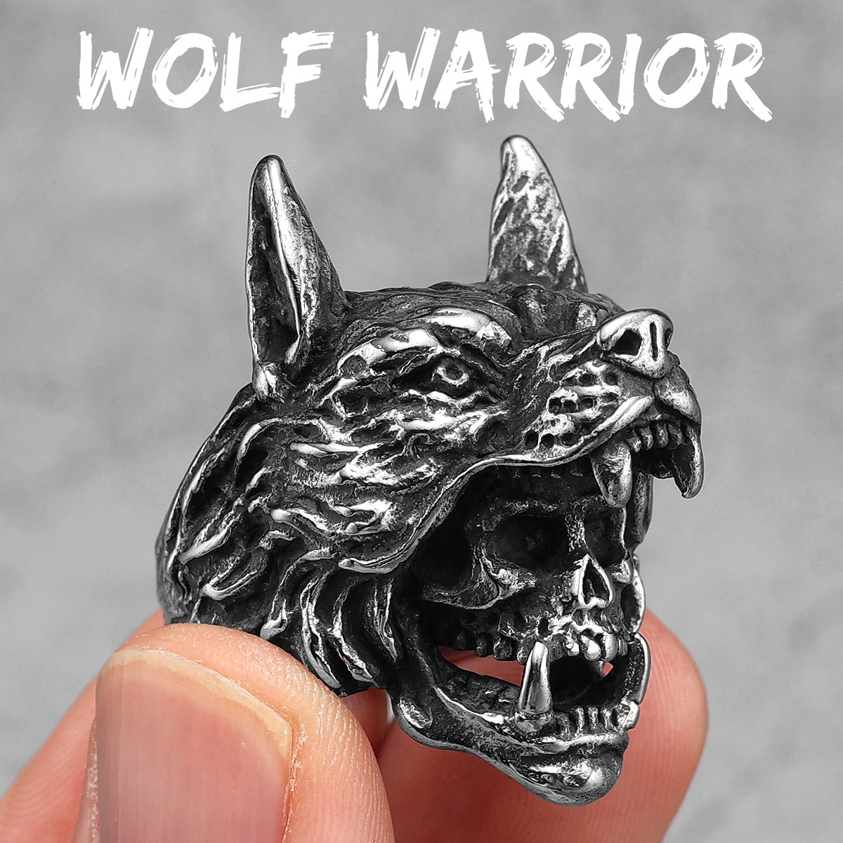 Wolf Warrior | 316L No Fade Stainless Steel Men Viking Wolf Skull Unique Ring