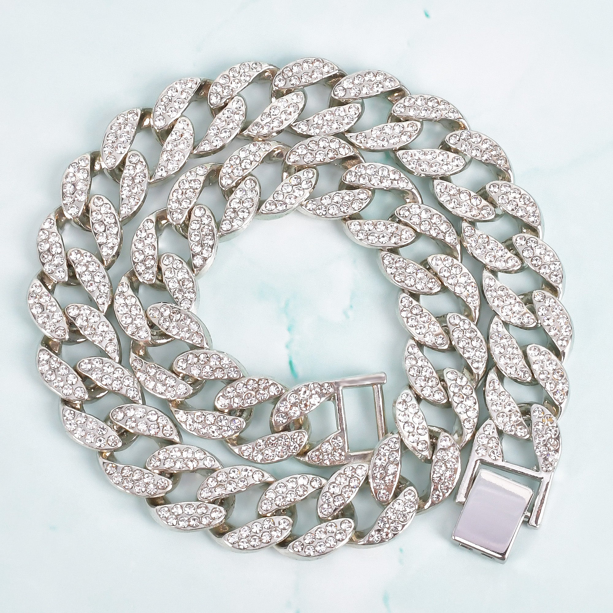 Iced Blinged Out 15mm Miami Cuban Link Hip Hop Chain Necklace