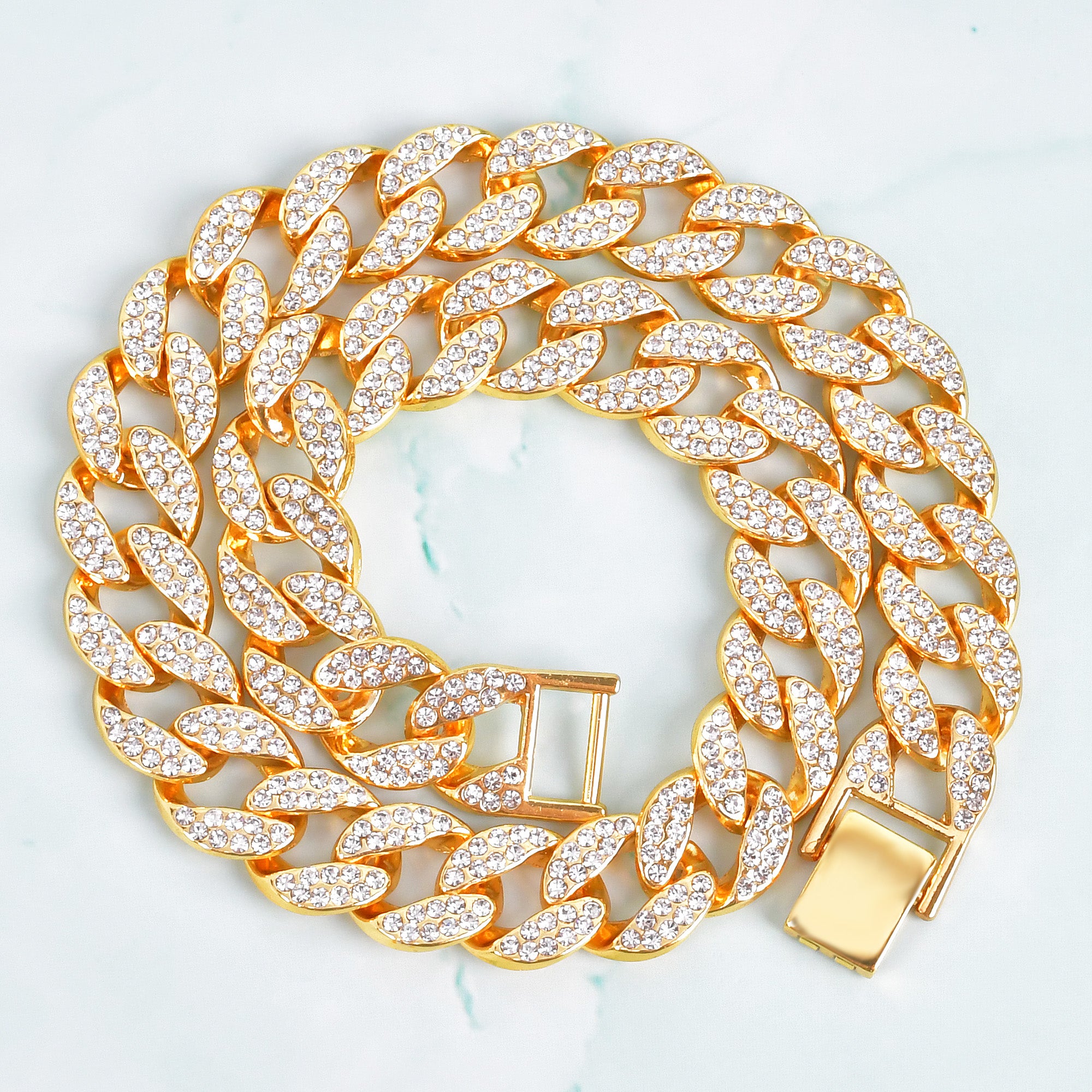 Iced Blinged Out 15mm Miami Cuban Link Hip Hop Chain Necklace