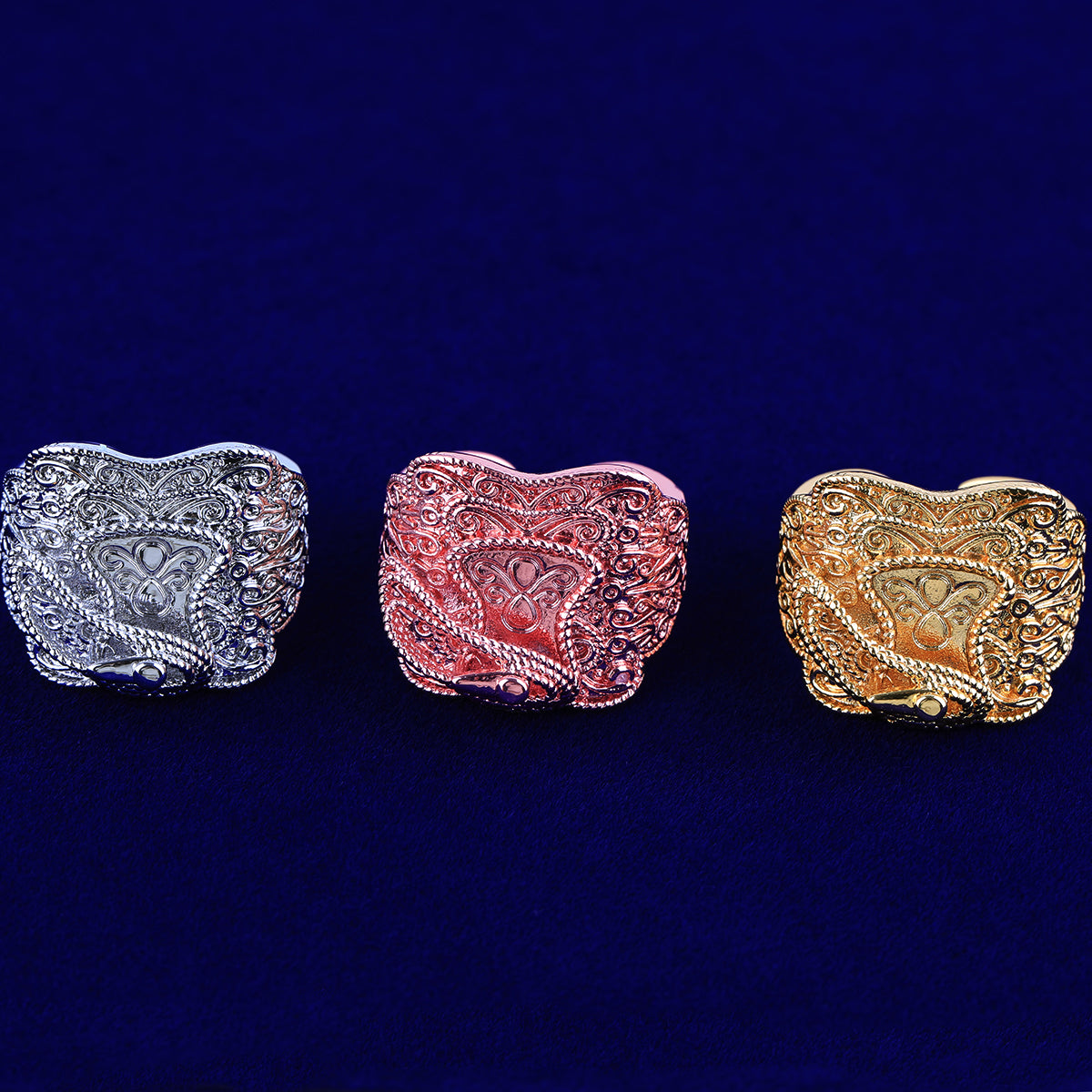 Saddle Ring | Intricately Detailed Adjustable 24k 925 Silver Rose Gold Mens Rings