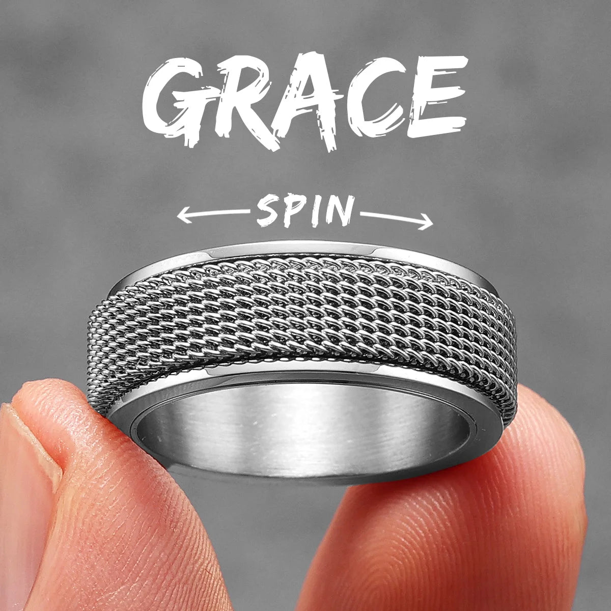Grace | 316L No Fade Stainless Steel Simple Clean Braid Design Street Wear Rings