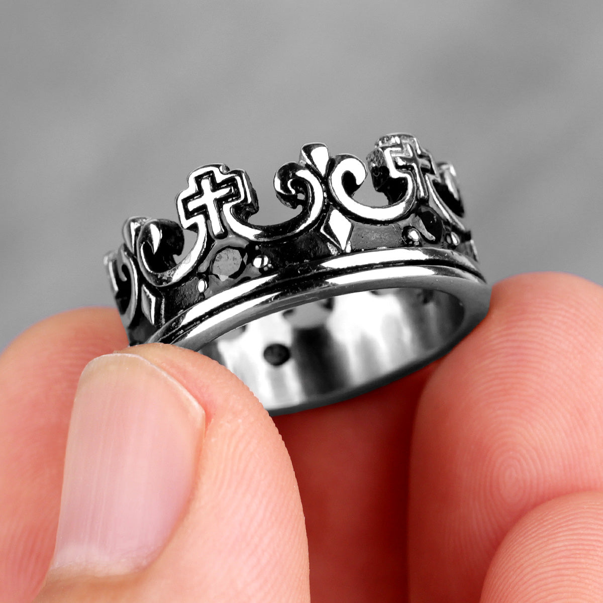 Royal Crown | 316L No Fade Stainless Steel Retro CZ Stone Fashion Street Wear Rings