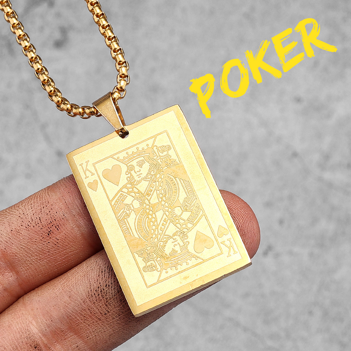 The Gambler ll | 18k Gold over No Fade Stainless Steel Poker King Spades Hearts Pendant