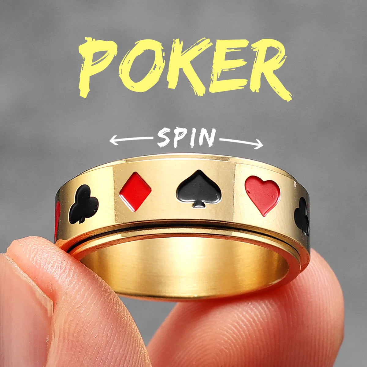 Lucky Poker Fidget | 316L No Fade Stainless Steel Spinner Luxury Spinner Ring