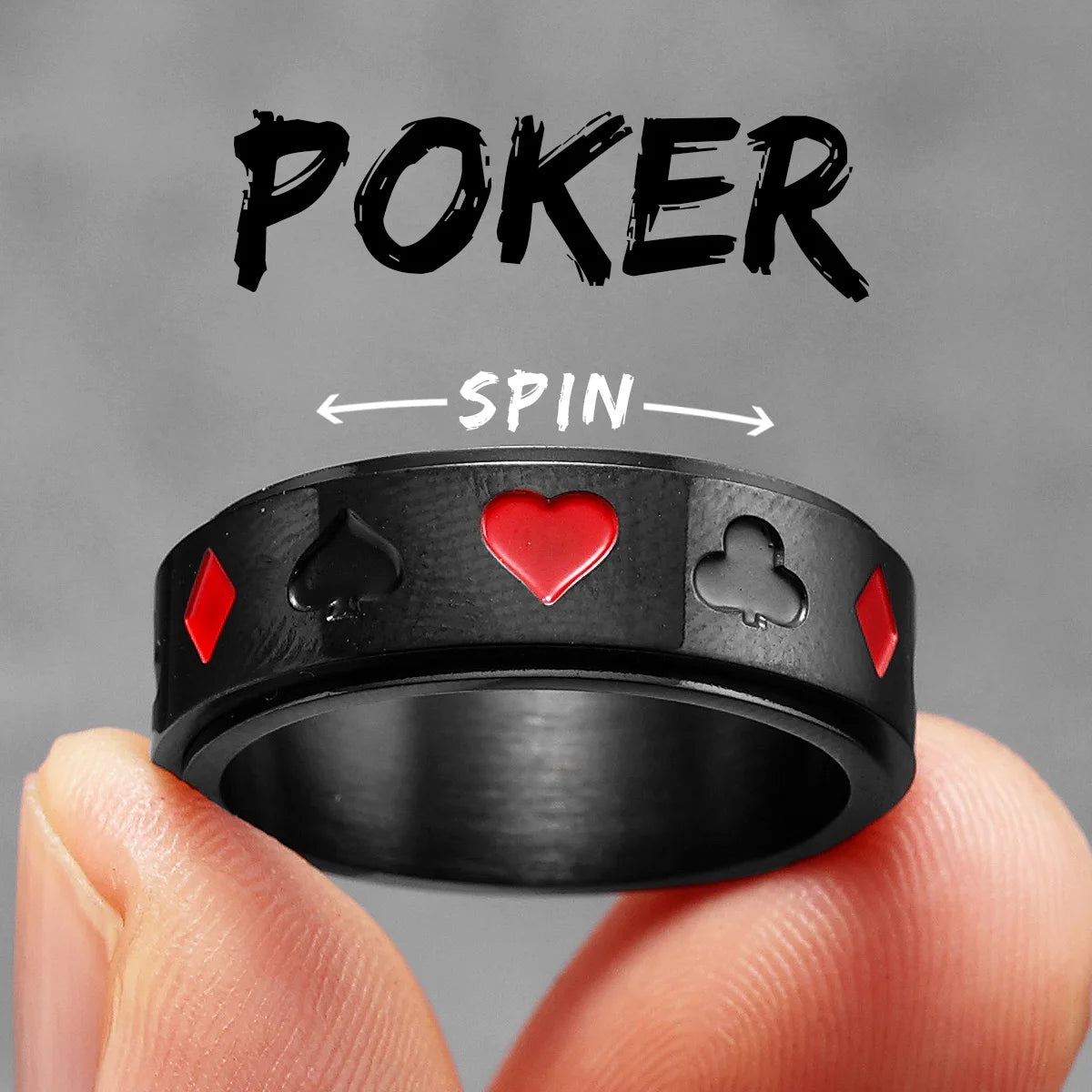 Lucky Poker Fidget | 316L No Fade Stainless Steel Spinner Luxury Spinner Ring