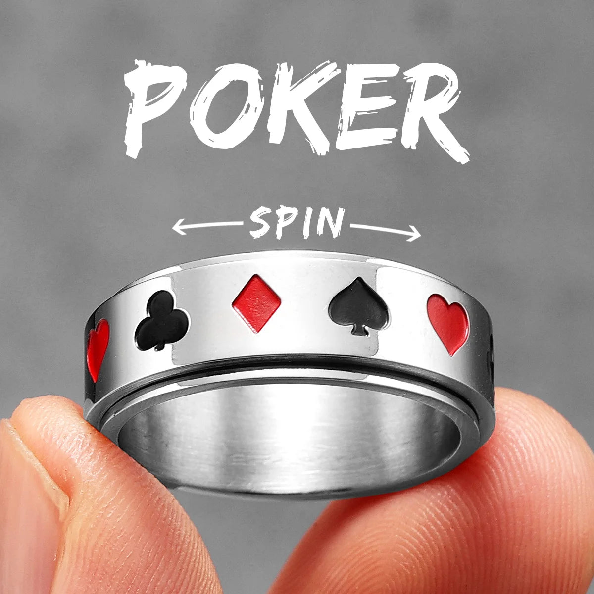 Lucky Poker Fidget | 316L No Fade Stainless Steel Spinner Luxury Spinner Ring