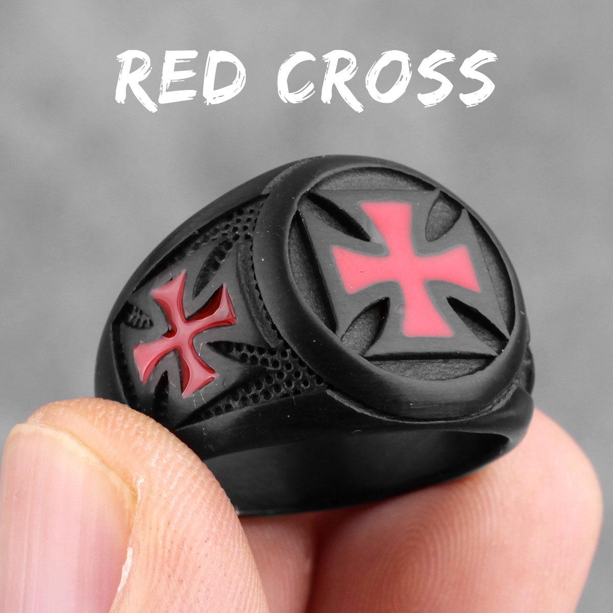 Templar Red Cross | 316L Black Stainless Steel Men's Rings Spiritual Protection Ring