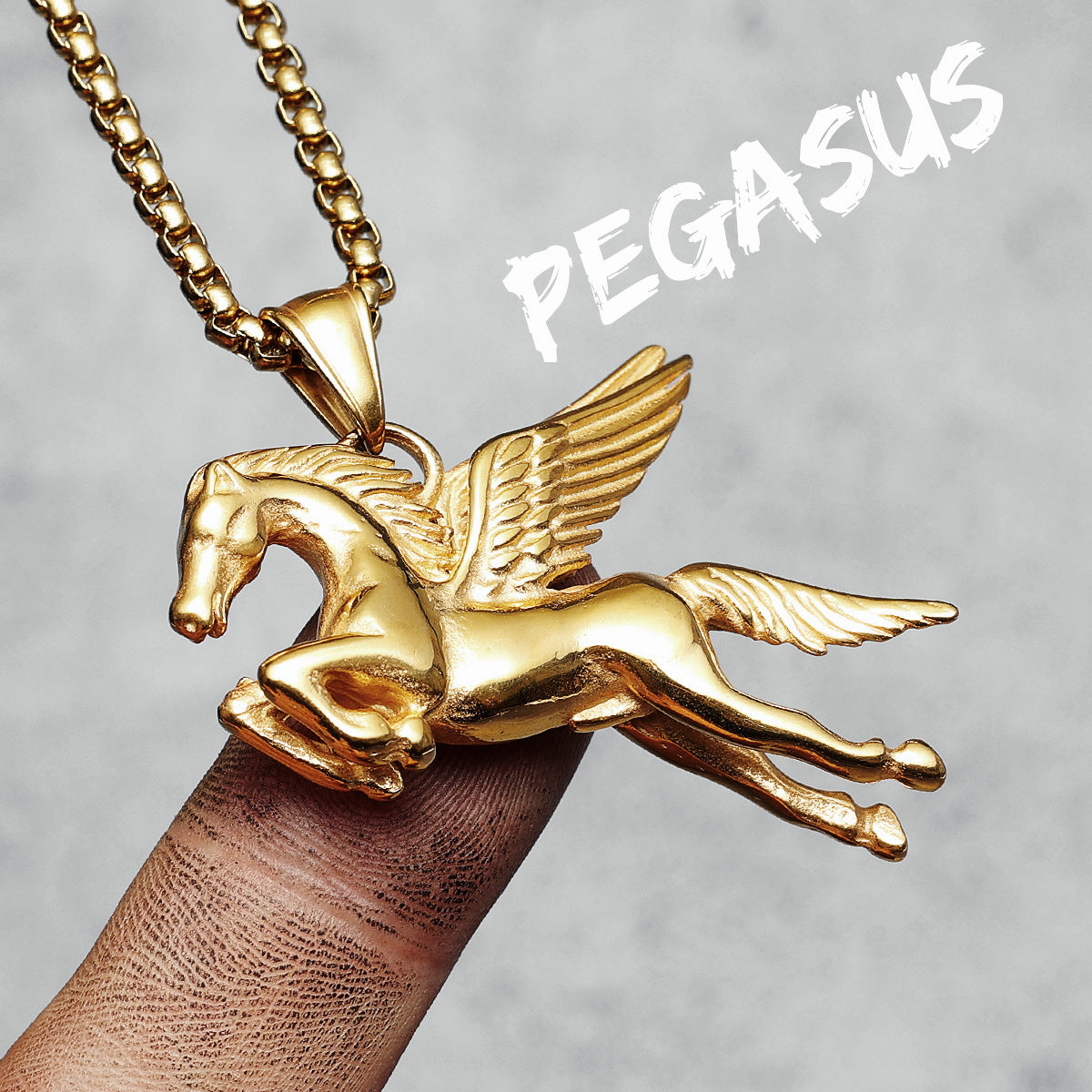Pegasus | 14k Gold Over Solid Stainless Steel Winged Horse Chain Necklace