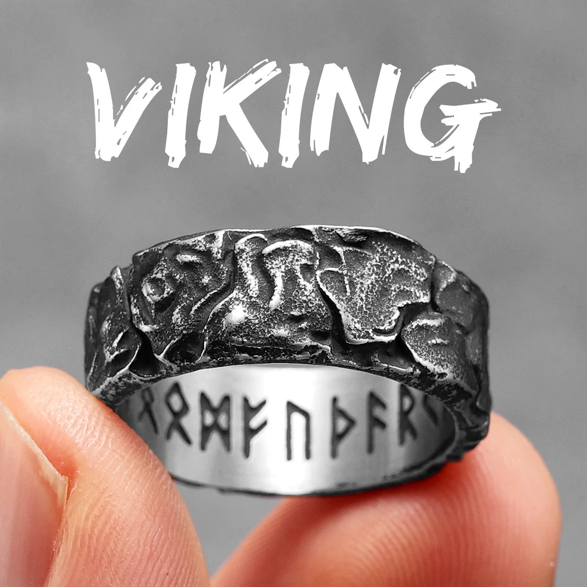 Viking Way | 316L No Fade Stainless Steel Rune Damaged look Street Wear Ring