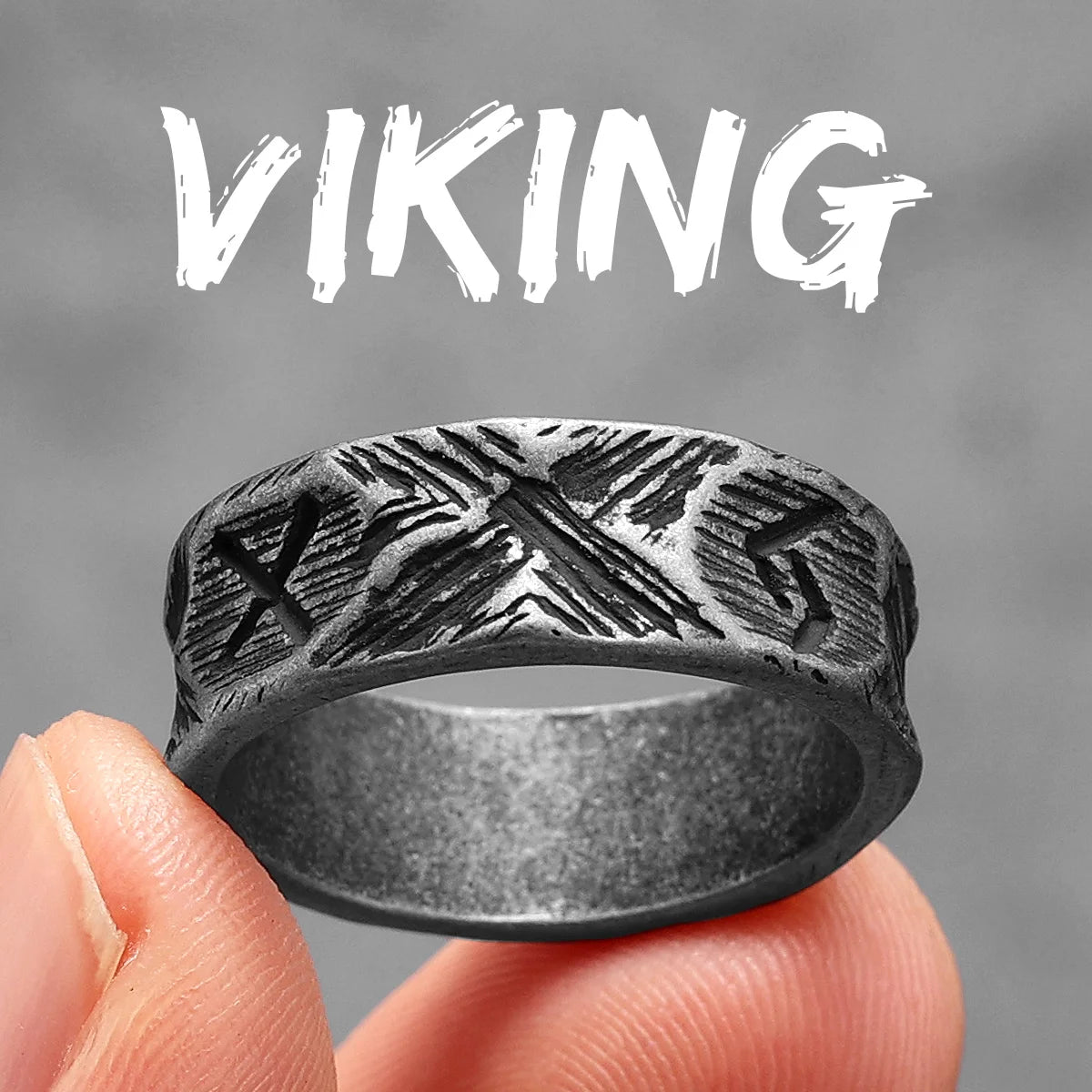 Viking Way | 316L No Fade Stainless Steel Rune Damaged look Street Wear Ring