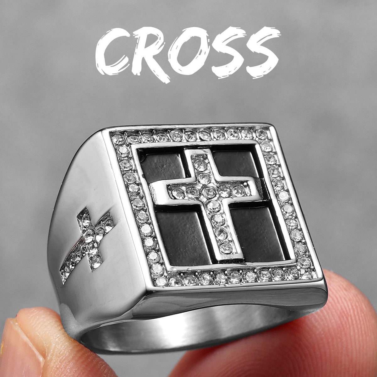 Iced Cross | 14k Gold over No Fade Stainless Steel Hip Hop Cross Blinged Out Rings