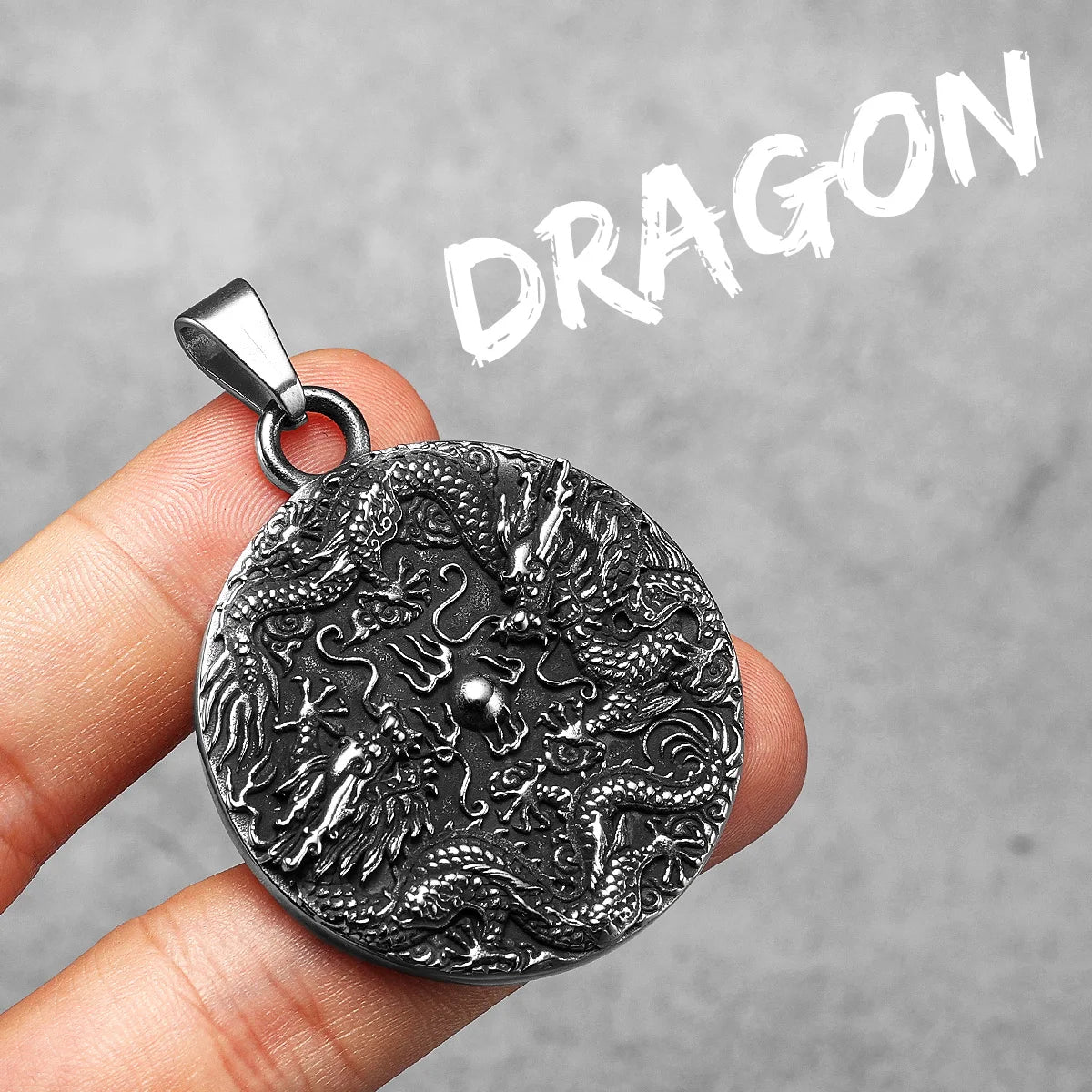 Chinese Dragon | 316L Stainless Steel Amulet Style Ancient Dragon Pendant