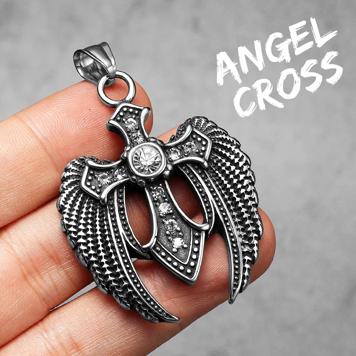 Angel Wing Cross | 316L No Fade Stainless Steel Amulet Style Hip Hop Pendant