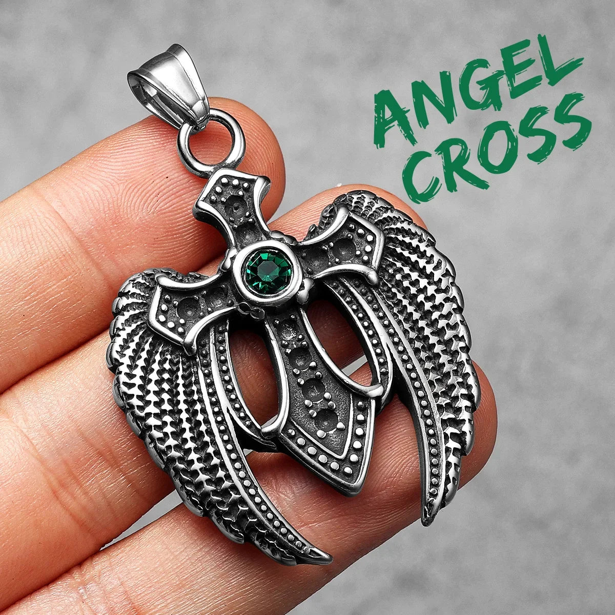 Angel Wing Cross | 316L No Fade Stainless Steel Amulet Style Hip Hop Pendant