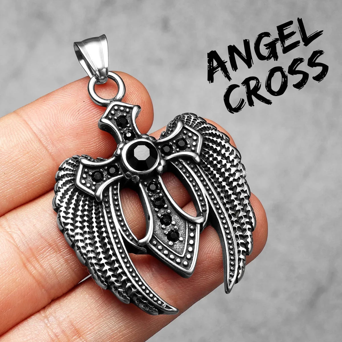 Angel Wing Cross | 316L No Fade Stainless Steel Amulet Style Hip Hop Pendant