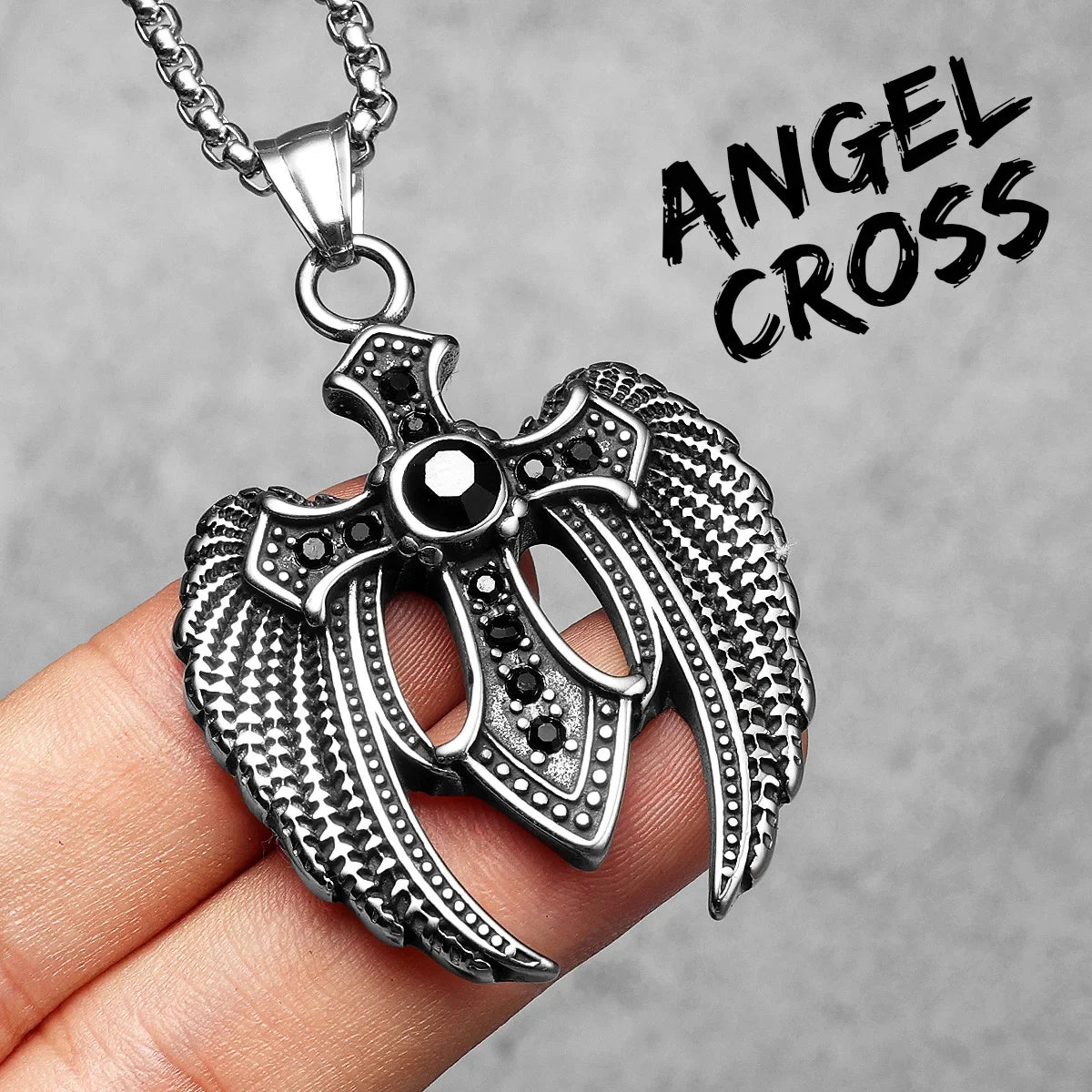 Angel Wing Cross | 316L No Fade Stainless Steel Amulet Style Hip Hop Pendant