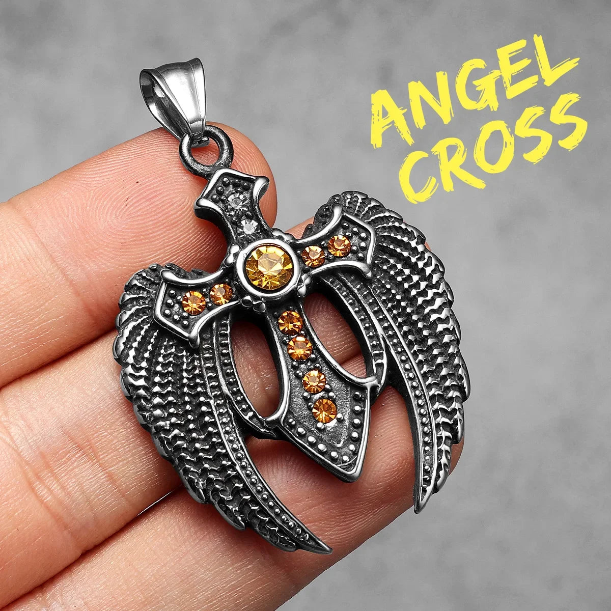 Angel Wing Cross | 316L No Fade Stainless Steel Amulet Style Hip Hop Pendant
