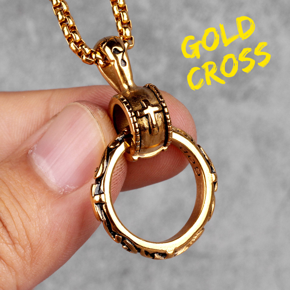 Cross Ring | 14k Gold Black Over 316L No Fade Stainless Steel Hip Hop Pendant Necklace