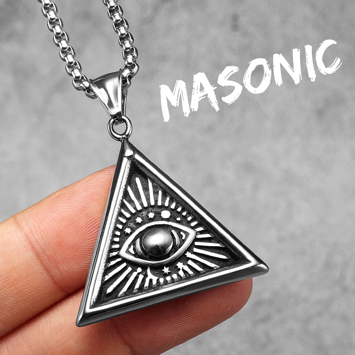 Masonic | 14k Gold Over Solid Stainless Steel Illuminati Eye Amulet Street Wear Pendant