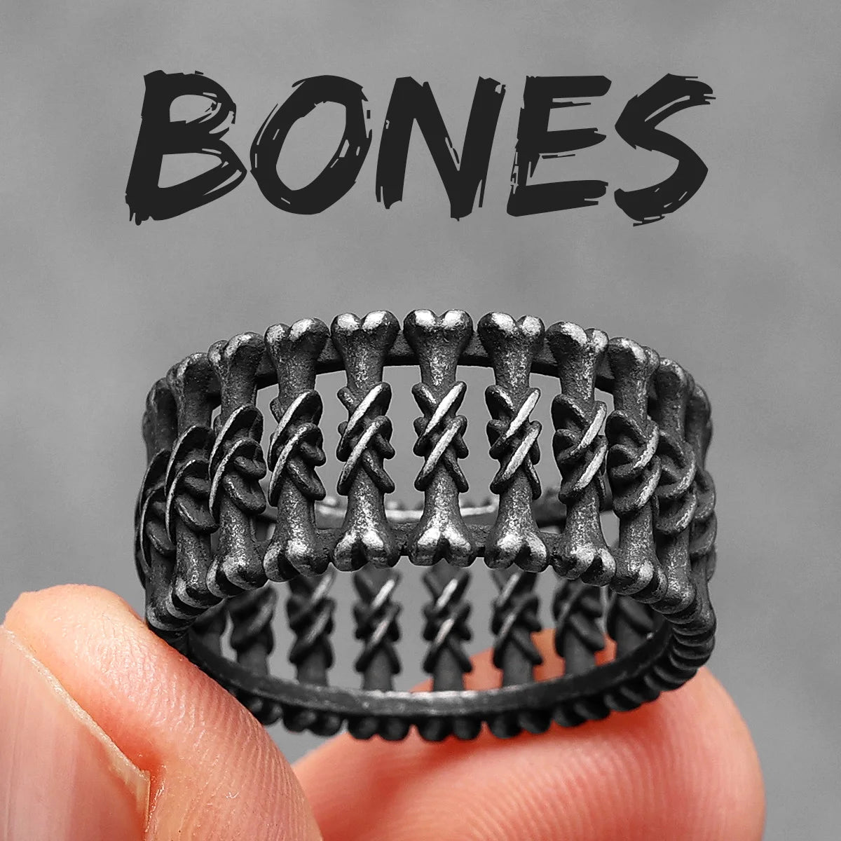 Bones | 316L No Fade Stainless Steel Retro Gothic Bone Yard Street Wear Rings