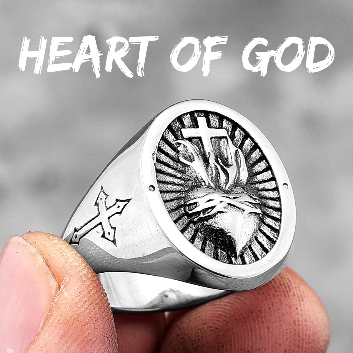 Heart of God | Stainless Steel Spiritual Cross Love Fire Street Wear Ring