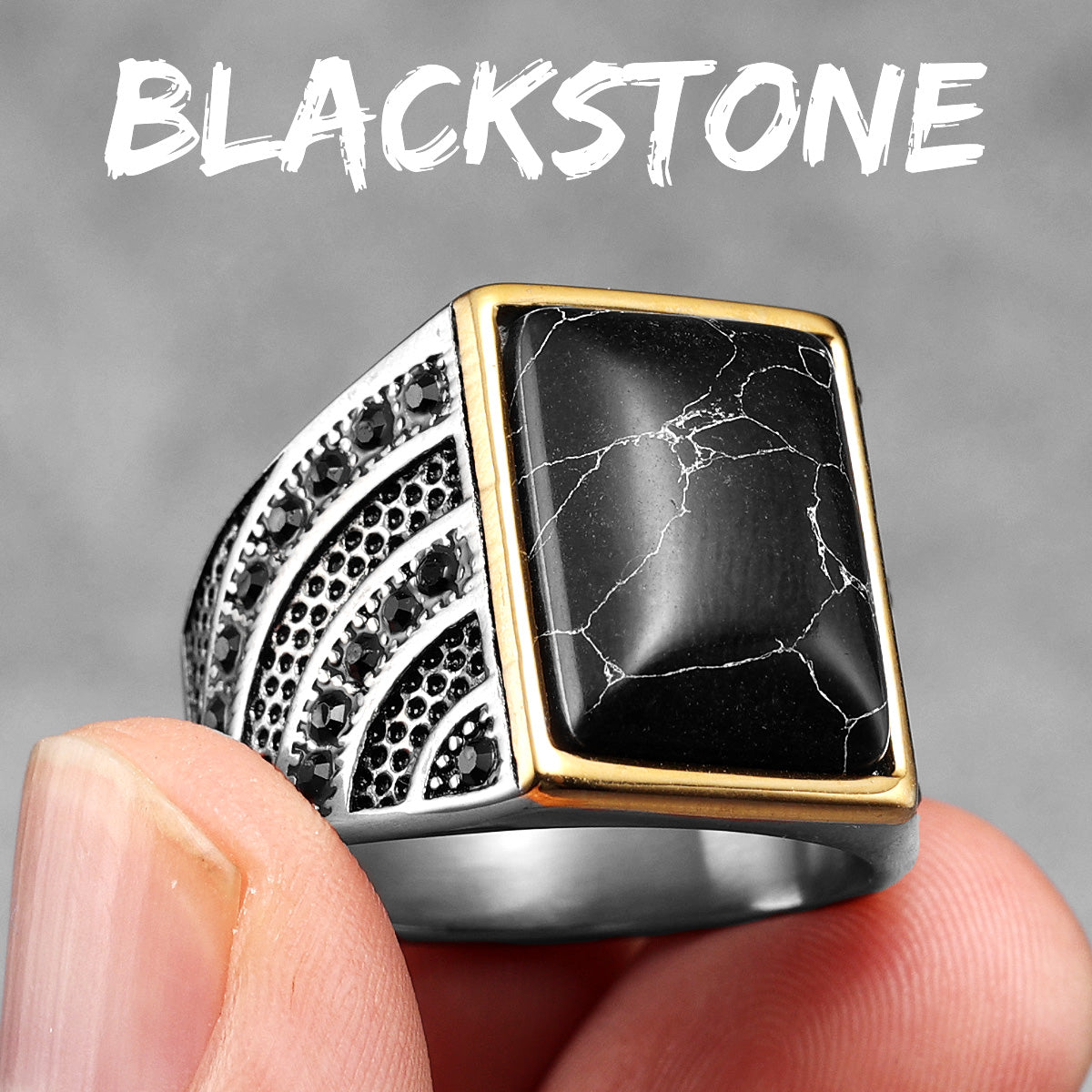 The Blackstone | 316L No Fade Stainless Steel Simple Gemstone Hip Hop Ring