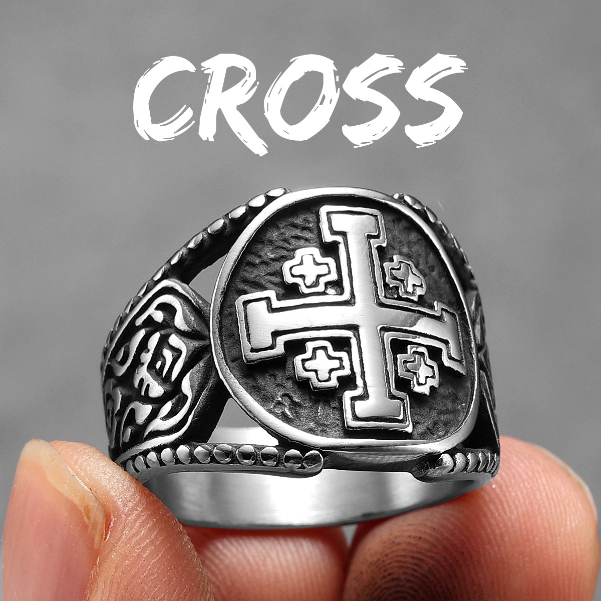 Crusader Cross Collection | 316L No Fade Stainless Steel Jerusalem Cross Spiritual Rings