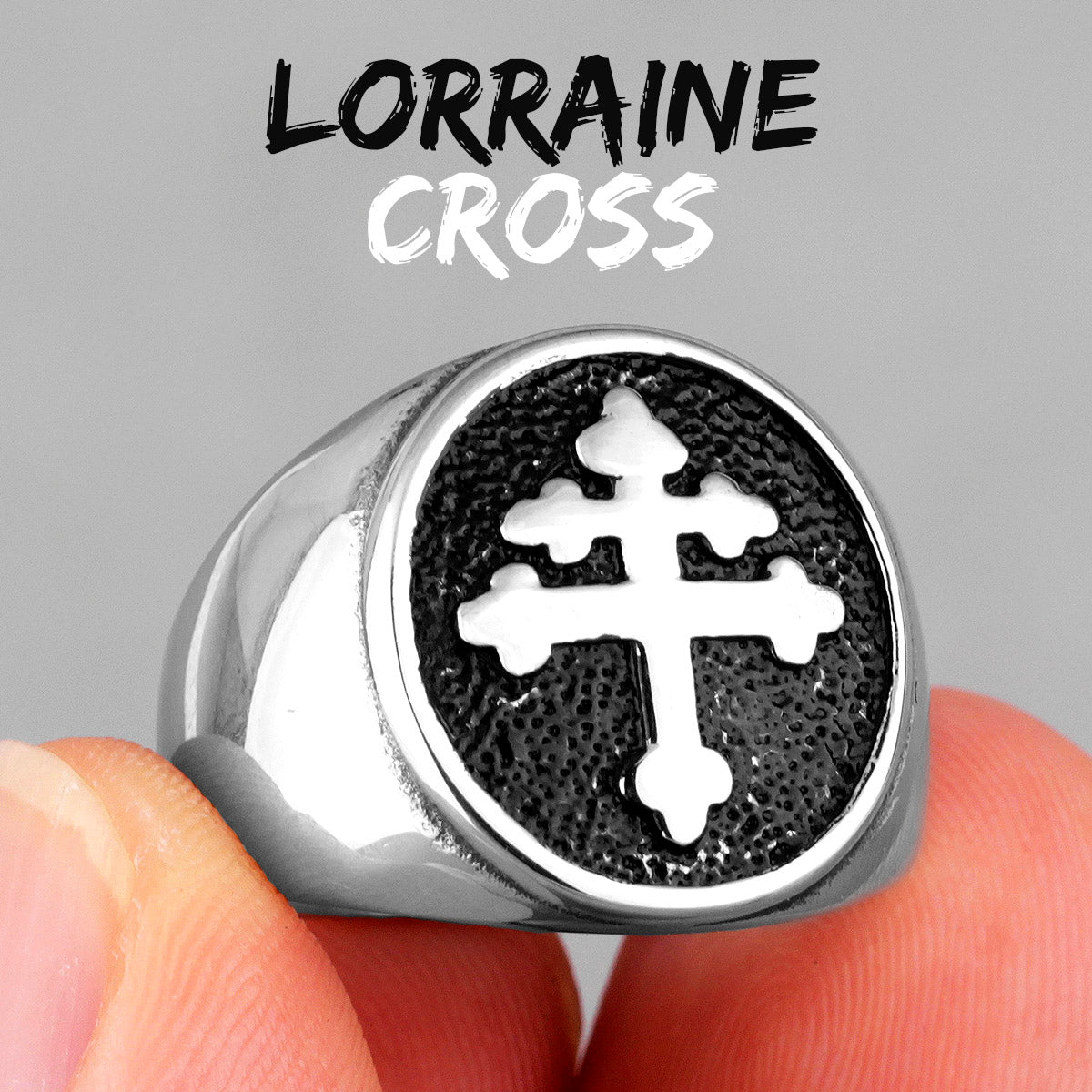 Lorraine Cross | 14k Gold Black 316L No Fade Stainless Steel Men's Cross Ring