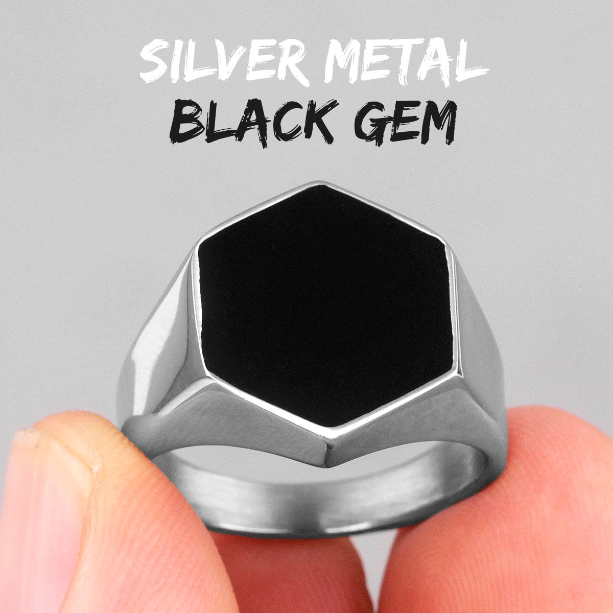 Black Gem | 14k Gold Over Stainless Steel Hexagon Gemstone Luxury Ring