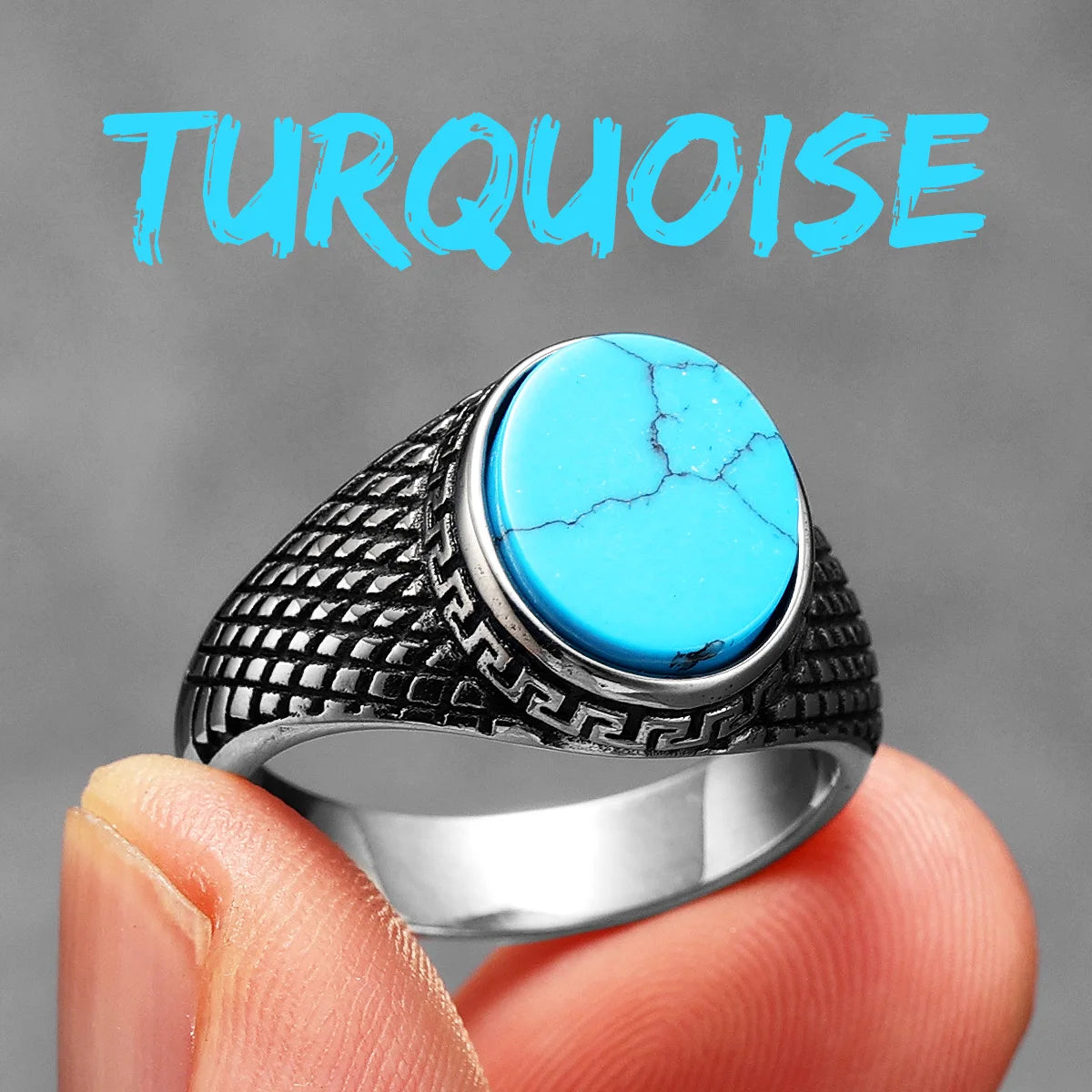 Luxury Turquoise | 316L No Fade Stainless Steel Gemstone Men's Street Wear Rings