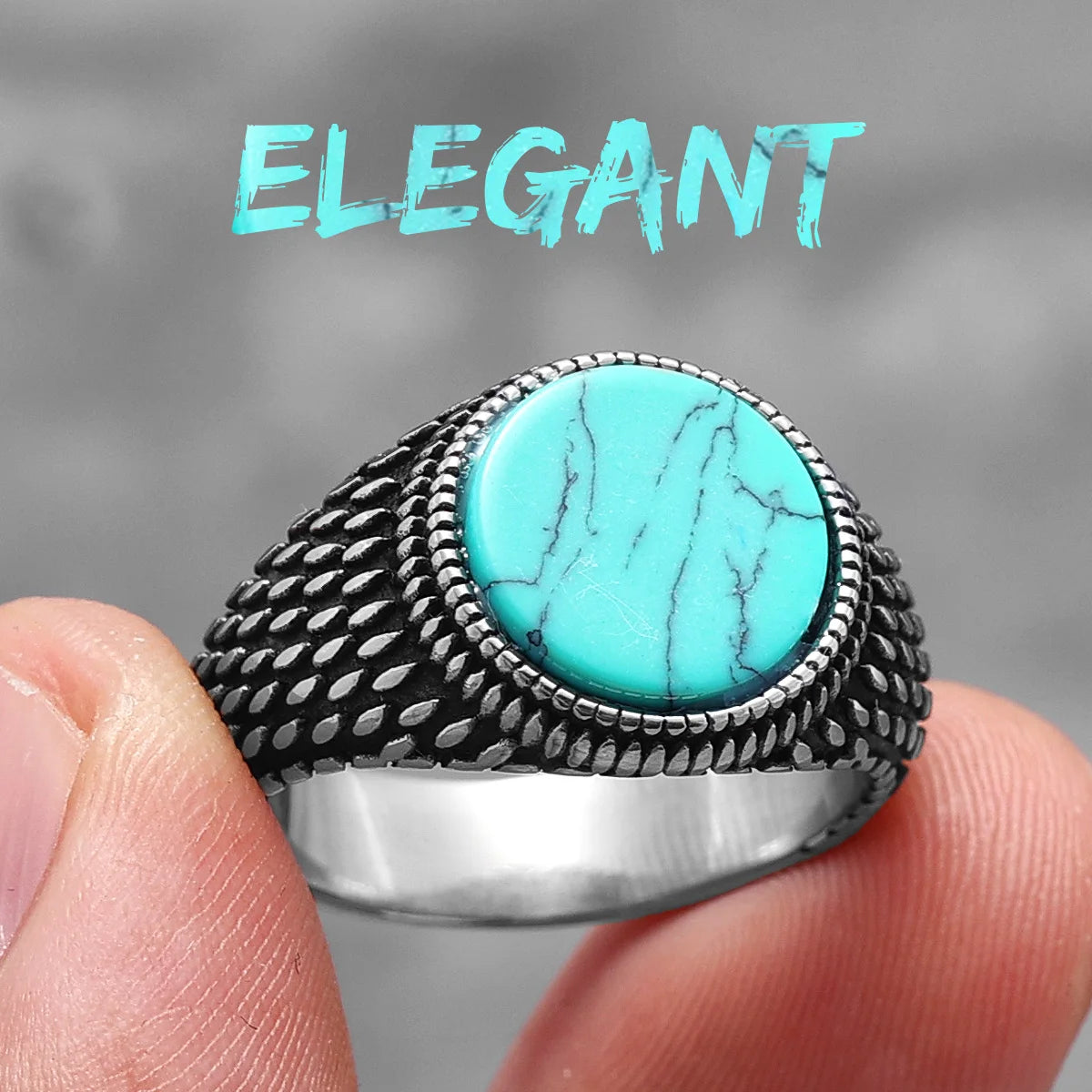 Luxury Turquoise | 316L No Fade Stainless Steel Gemstone Men's Street Wear Rings