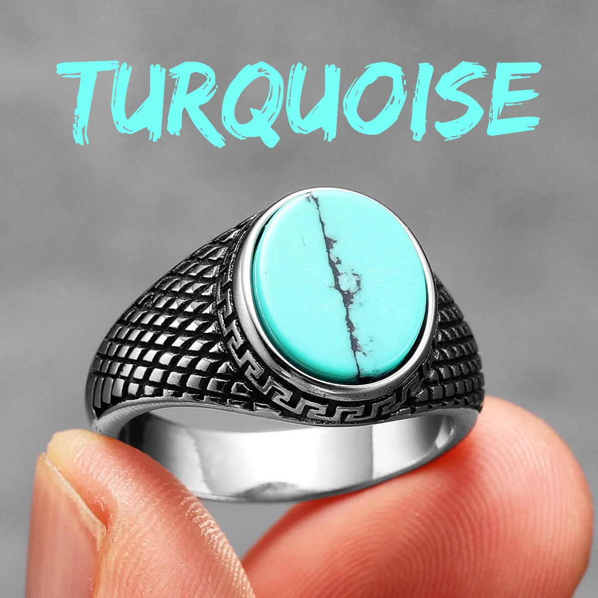 Luxury Turquoise | 316L No Fade Stainless Steel Gemstone Men's Street Wear Rings
