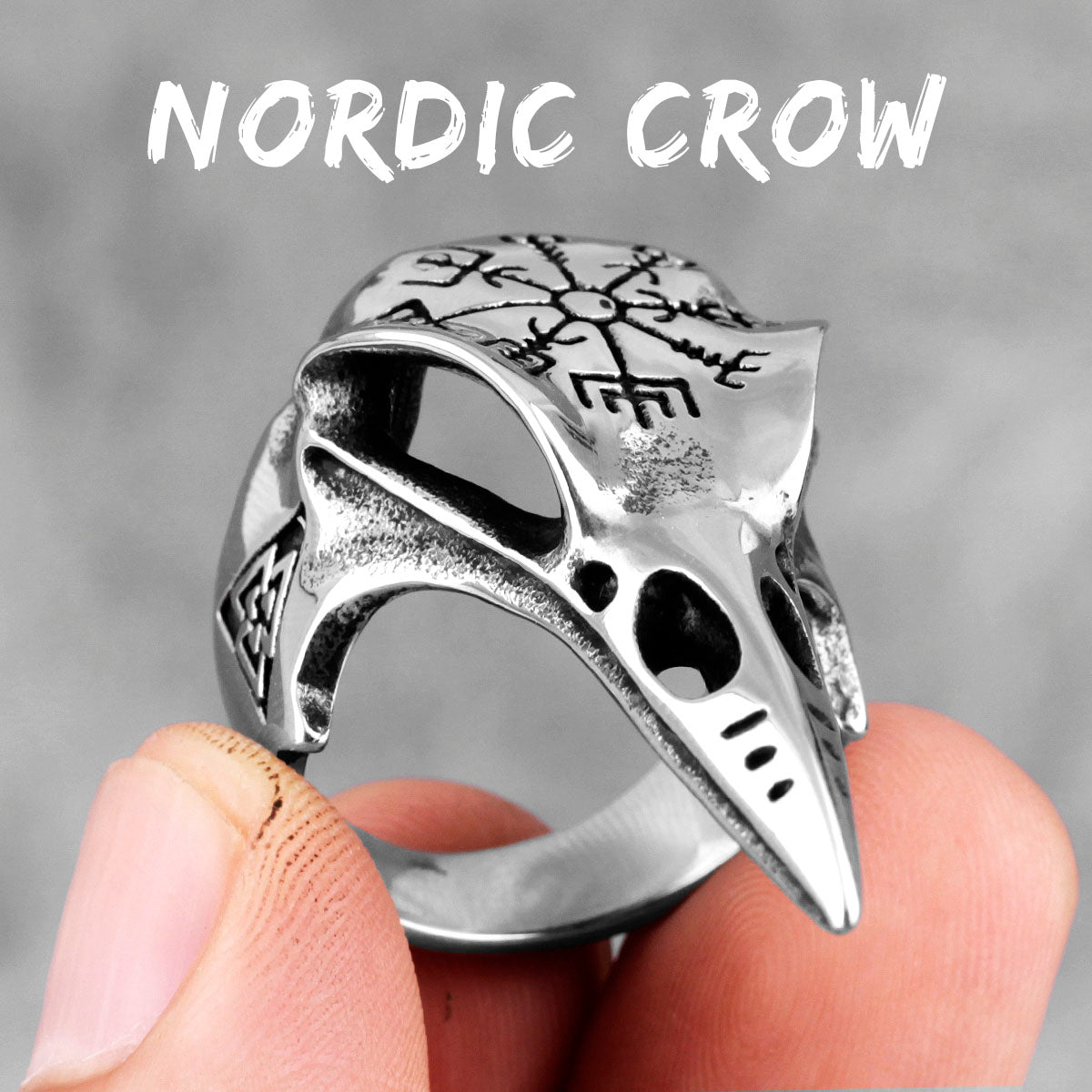 Nordic Crow | 316L No Fade Stainless Steel Viking Mythology Unique Street Wear Rings