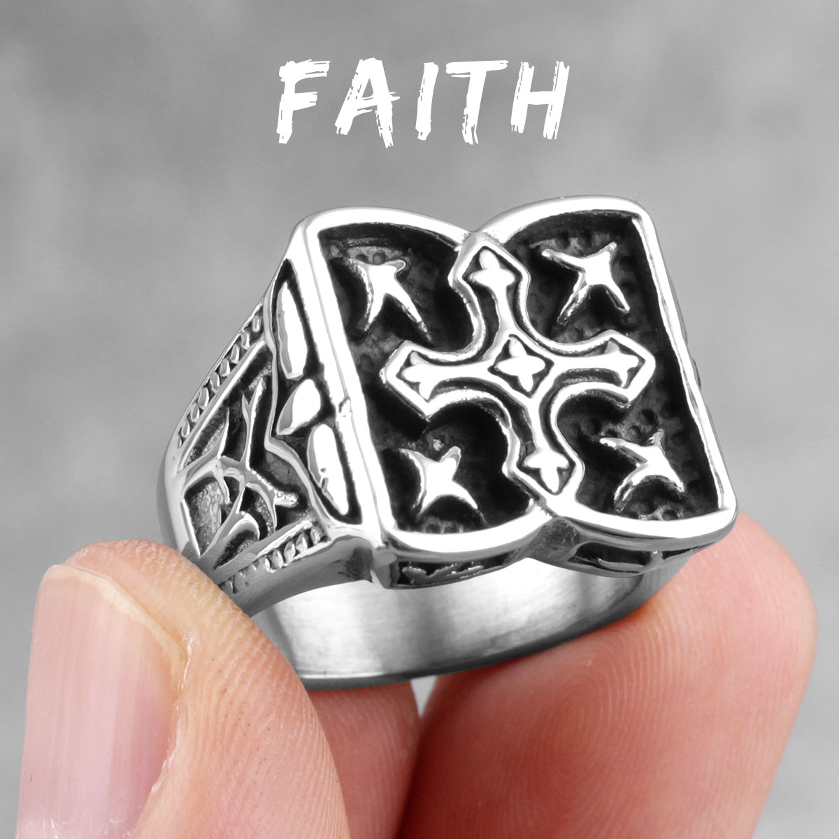 Faith | 316L No Fade Stainless Steel Talisman Faith Cross Unique Personality Rings