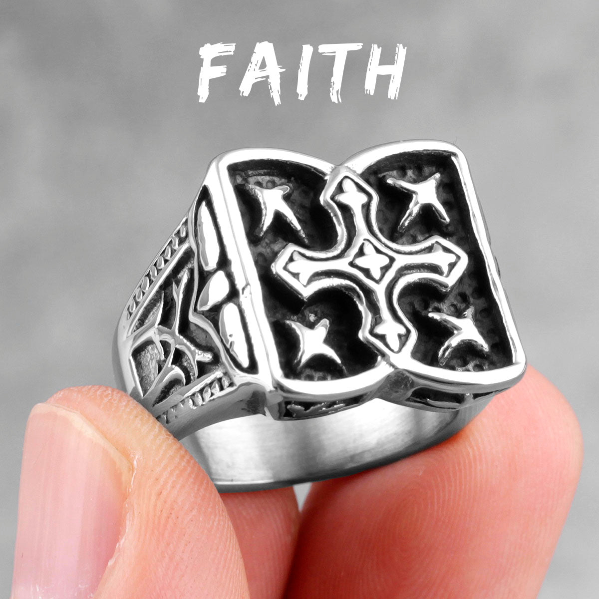 Faith | 316L No Fade Stainless Steel Talisman Faith Cross Unique Personality Rings