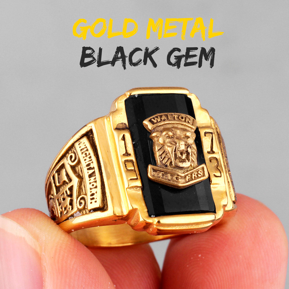 1973 Walton Tiger |14k Gold Over No Fade Stainless Steel CZ Luxury Men's Rings