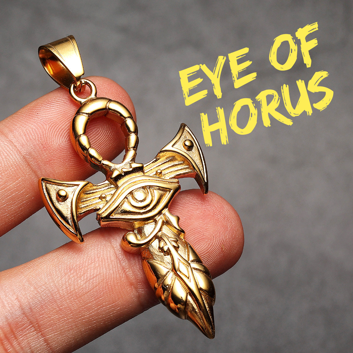 Eye of Horus | 14k Gold Black over No Fade Stainless Steel Ankh Cross Hip Hop Pendant