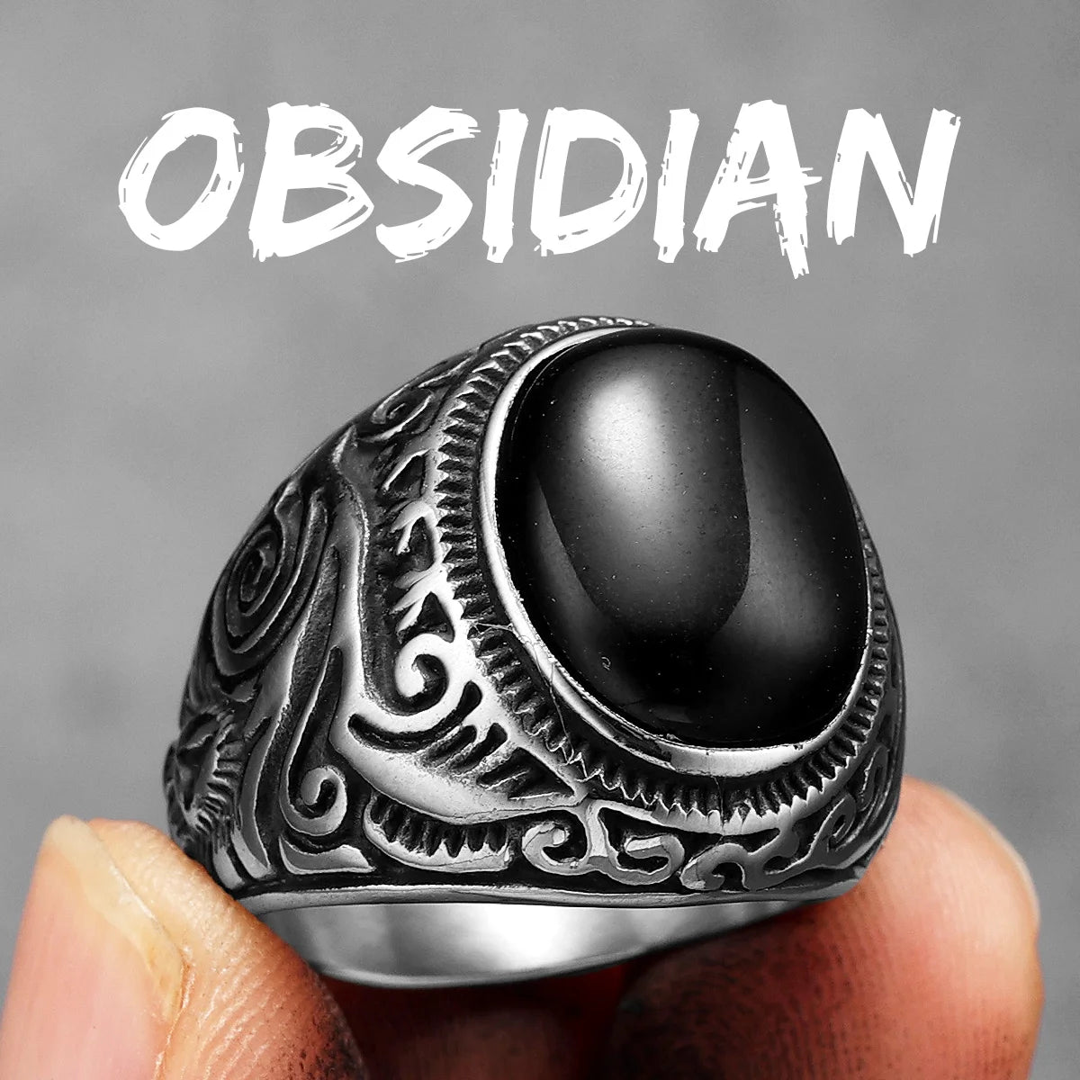 Luxury Turquoise | 316L Carved Men's Stainless Steel Street Wear Stylish Rings