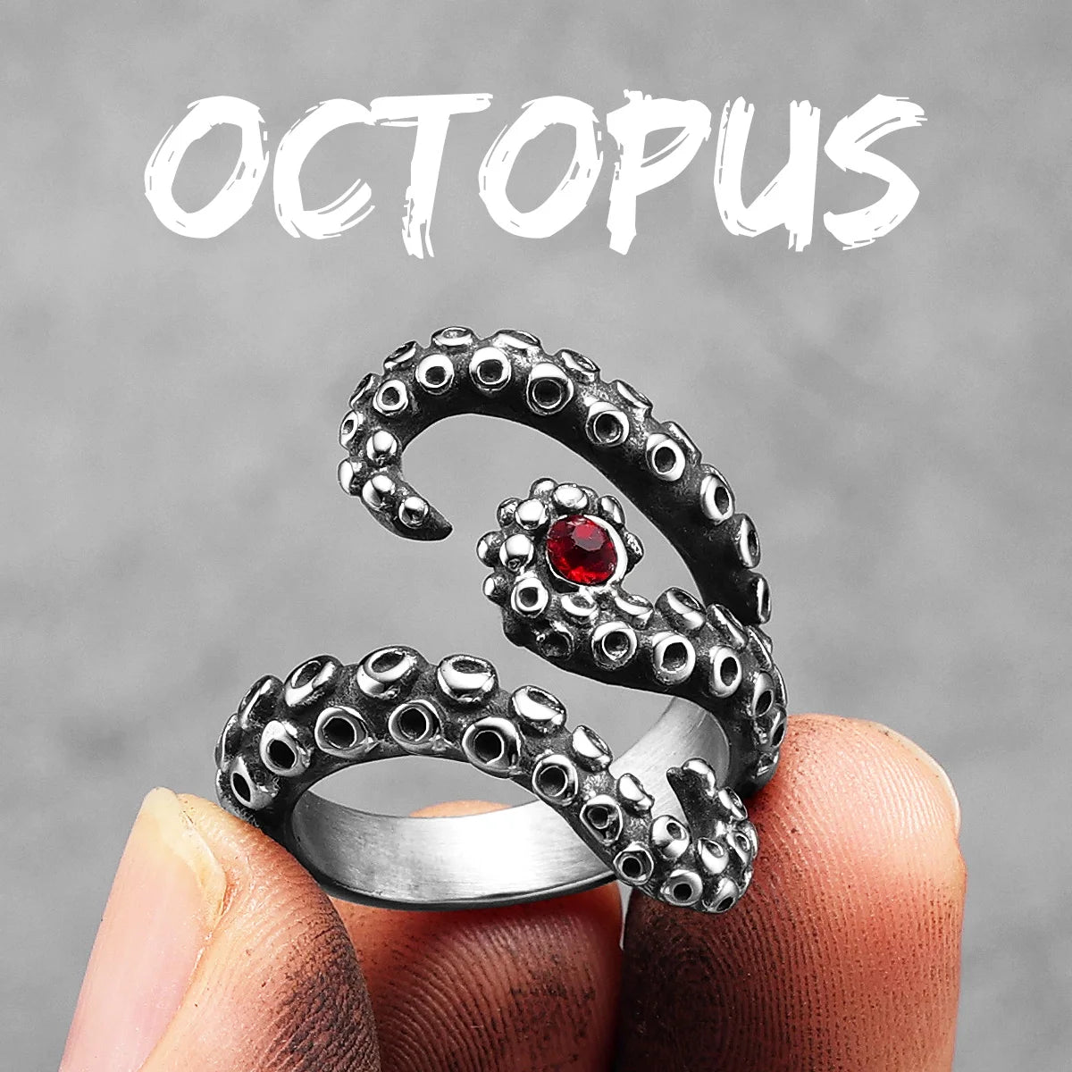 Tentacles | No Fade Stainless Steel Octopus Ruby Eye Street Style Rings