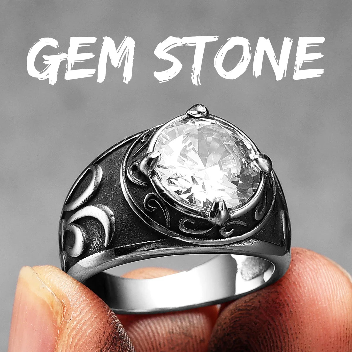 Designer Gems | Solid Stainless Steel Stone Carving Gemstone Men Rings