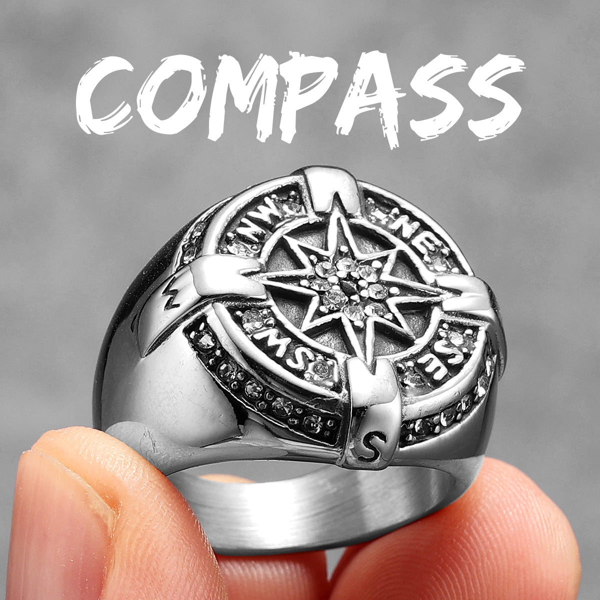 Luxury Compass | 14k Gold Over No Fade Stainless Steel CZ Men's Navigator Rings