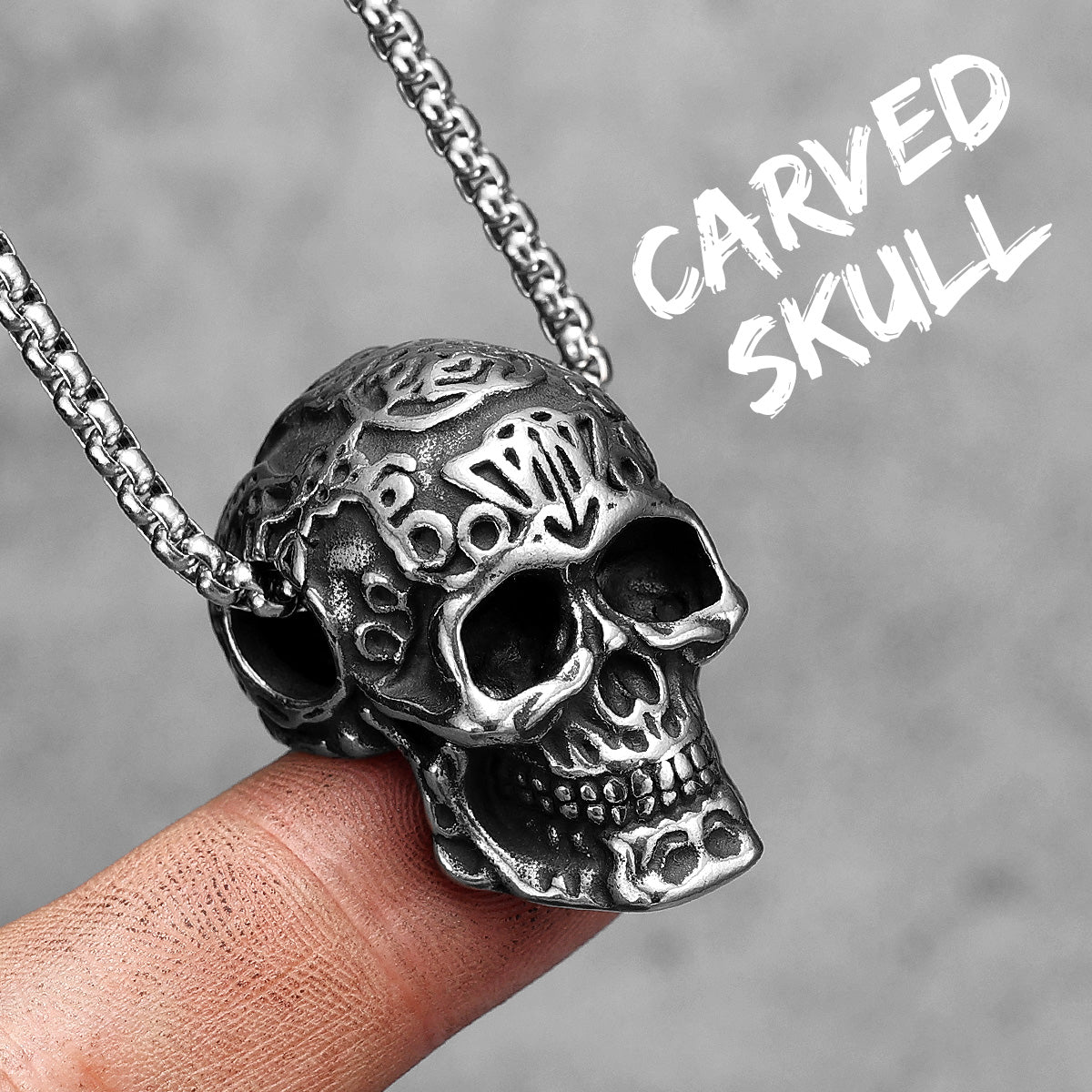 Carved Skull | No Fade Solid Stainless Steel Street Style Pendant Chain Necklace