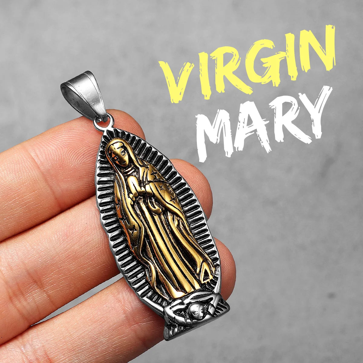 Virgin Mary | Powerful Symbolic 14k Gold Accent over Solid Stainless Steel Pendant